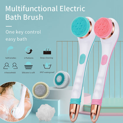 Electric Bath Brush Silicone Back Scrubber USB Rechargeable 2 Speeds Rotating Shower Brush Spa Waterproof Body Cleaning Brush